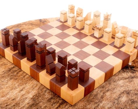 Modern Chess Set, Woodworking Items That Sell, Wood Chess Set, Wood Chess, Wooden Games, Canadian Maple, Wooden Chess, Chess Game, Woodworking Designs