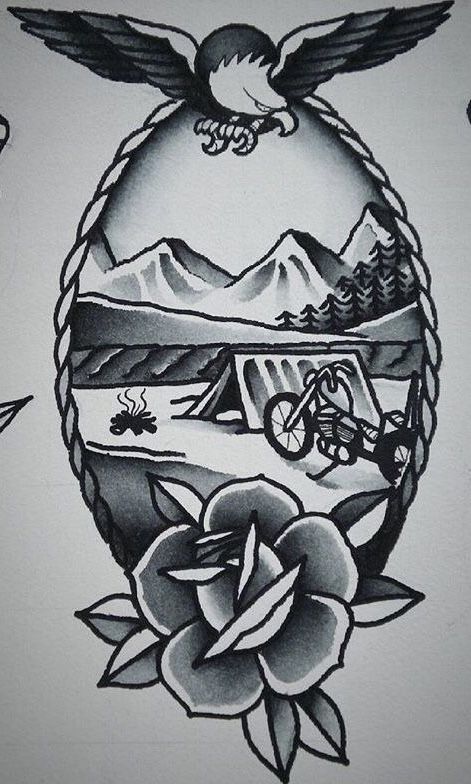 American Traditional Desert Tattoo, Old School Biker Tattoos, Motorcycle Tattoo Ideas Old School, Traditional Biker Tattoo, Traditional Motorcycle Tattoo, Biker Tattoo Design, Western American Traditional Tattoo, Flash Art Tattoos, Desert Tattoo