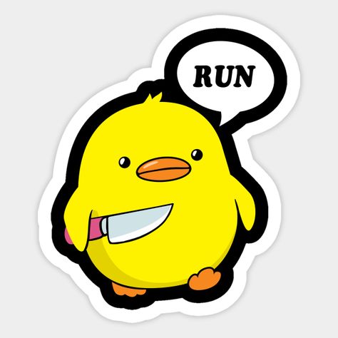 Humour, Cartoon Animals With Knife, Mess With The Quack You Get A Whack, Animals With Knives, Funny Cute Stickers, Funny Sticker Ideas, Running Stickers, Duck With Knife, Knife Sticker