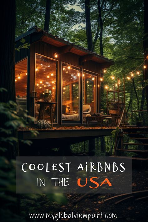 Cool and unique Airbnb vacation rentals around America Airbnb In The Woods, Cozy Cabin Airbnb, Best Cabin Getaways Vacations, Tree House Vacation, Tree House Guest House, Mountain Vacation House, Glamping Airbnb Ideas, Unique Airbnb Ideas Interior, Tree House Air Bnb