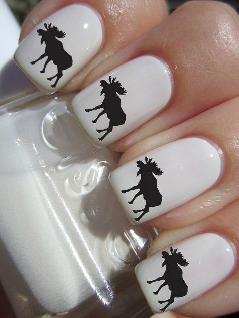 Black Moose nail decals tattoos nail art by CrazyFunNailArt Horse Nail Art, Horse Nails, Camo Nails, Kids Nail Designs, Western Nails, Country Nails, November Nails, Animal Nails, Nails For Kids