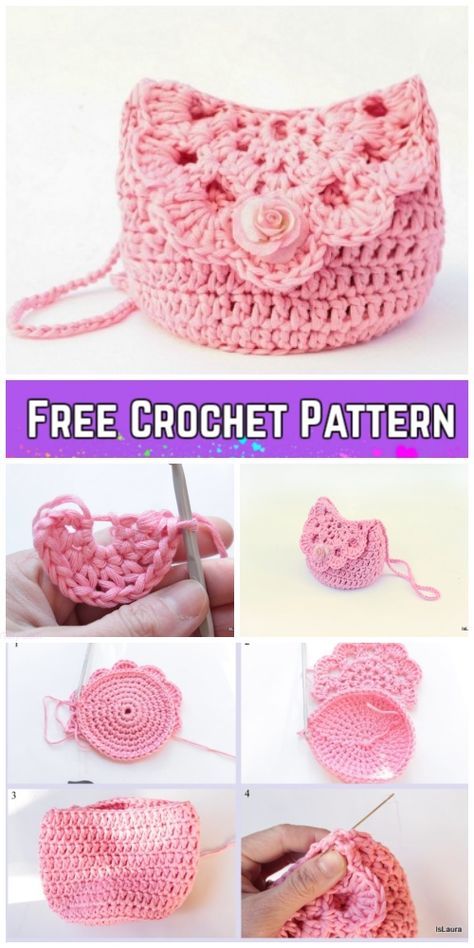 Easy Crochet Doily Purse Free Crochet Pattern Easy Crochet Doily, Crochet Purse Pattern, Purse Patterns Free, Accessoires Barbie, Crochet Purse Pattern Free, Crochet Shell Stitch, Knitting Patterns Free Hats, Crochet Barbie Clothes, Purse Pattern