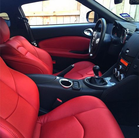 custom red leather interior - Nissan 370Z Forum 370z Custom Interior, Nissan 350z Custom Interiors, Nissan Altima Custom Interior, Black Cars With Red Interior, Nissan 370z Interior, Red Interior Design Car, 350z Interior Ideas, Red Leather Interior Cars, Black Car Red Interior