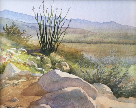 Desert Scene Drawing, Watercolour Stones, Desert Watercolor Paintings, Watercolor Nature Paintings, Watercolor Desert Landscape, Canyon Watercolor, Southwestern Paintings, Desert Watercolor, Desert Landscape Art