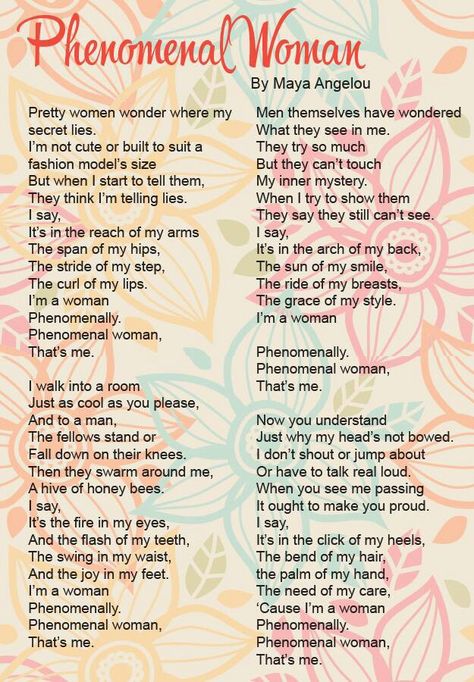 Maya Angelou- Phenomenal Woman This is literally perfection this poem is so meaningful! Written by a phenomenal woman #mayaangelou Phenomenal Woman Maya Angelou, Maya Angelou Poems, Maya Angelou Quotes, Phenomenal Woman, Maya Angelou, A Poem, Poem Quotes, Look At You, Poetry Quotes