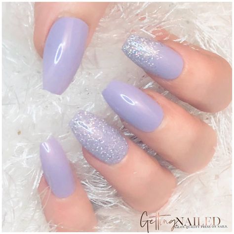 Purple Nails With Silver Glitter, Lilac And Silver Nails, Purple Fake Nails, Nails Iridescent, Bridesmaids Nails, Lilac Nails, Purple Acrylic Nails, Nails Purple, Lavender Nails