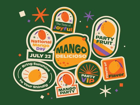 Mango Logo, Stickers Images, Fruit Stickers, Logo Aesthetic, Fruit Logo, Sticker Design Inspiration, Inspiration Logo Design, Mango Fruit, Stickers Design