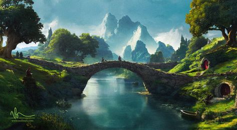 ArtStation - Piddlewater, The Shire Middle Earth Art, Lotr Art, The Shire, Escape Reality, Fantasy Places, Fantasy Paintings, Fantasy Art Landscapes, Traditional Paintings, Middle Earth