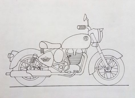 Royal Enfield Bike Drawing, Royal Enfield Pencil Sketch, Royal Enfield Sketch Art, Royal Enfield Drawing Pencil, Motorcycle Simple Drawing, Motorcycle Sketch Simple, Bike Sketch Simple, Bike Sketch Pencil, Bullet Drawing Royal Enfield Easy