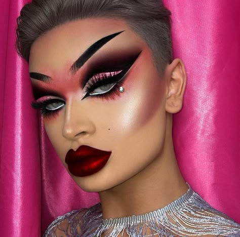 How To Do Drag Makeup, Cute Drag Makeup, Beginner Drag Makeup, Drag Makeup Looks, Drag Makeup Ideas, Red Drag Makeup, Easy Drag Queen Makeup, Drag Queen Makeup Tutorial, Valentines Drag Makeup