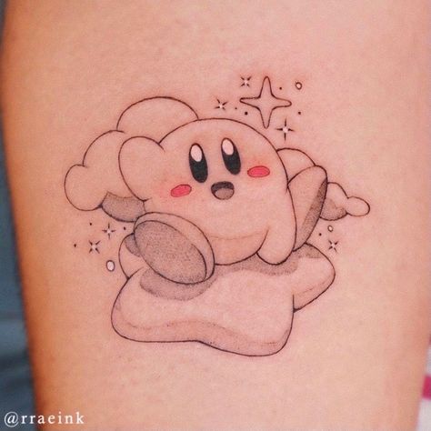 Rachel Song ✨ on Instagram: “Cute lil kirby cruising on a warp star for Gil’s first tat!! 💫⭐️✨ — done @yantstudio books closed for now!” Simple Kirby Tattoo, Tattoo Prompts, Kirby Tattoo, Nintendo Tattoo, Hammer Tattoo, Cute Kirby, Pikachu Tattoo, Sick Tattoo, Marvel Tattoos