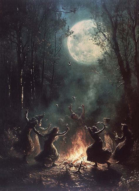 The Witches of Salem gather in the woods to dance around a fire Can be downloaded in different sizes after download Samhain Aesthetic Pagan, Horror Forest Background, Witch Ritual Art, Salem Witch Halloween Decor, Gothic Witch Art, Witches Dancing Around Fire, Witch Father, Dark Witch Art, The Witches Sabbath