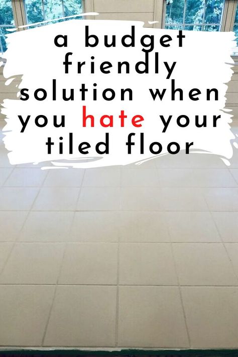 Covering Ceramic Tile Floor, Ugly Tile Floor Makeover, Covering Tile Floors, Living Room With Tile Floor, Concrete Over Tile Floor, Paint Over Tile Floor, White Tiles Living Room, Old Tile Floor, Painted Kitchen Floors