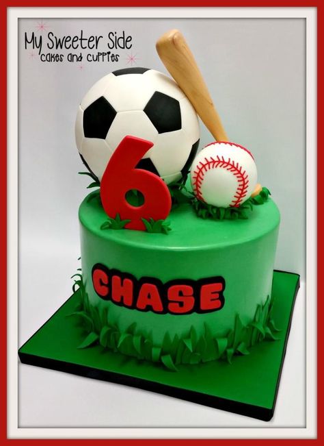 Sports  - Cake by Pam from My Sweeter Side Soccer Baseball Cake, Sports Theme Birthday Cake, Baseball Theme Cakes, Cakes Decorating Ideas, Marshmello Helmet, Sports Birthday Cakes, Latest Birthday Cake, Kids Birthday Cakes, Sports Cake