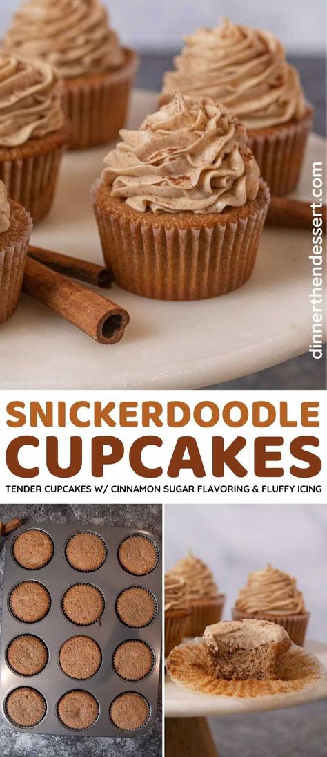 Snickerdoodle Cupcakes have all the cinnamon sugar goodness of classic cookies in cupcake form with a creamy cinnamon buttercream frosting. Easy Snickerdoodle Cupcakes, Snicker Doodle Cupcakes Recipes, Easy Fall Themed Cupcakes, Snickerdoodle Cupcakes From Box Cake, Snickerdoodle Cupcakes Recipe, Gluten Free Snickerdoodle Cupcakes, Snickerdoodle Cupcakes Box Cake, Fall Baking Cupcakes, White Cupcakes Aesthetic