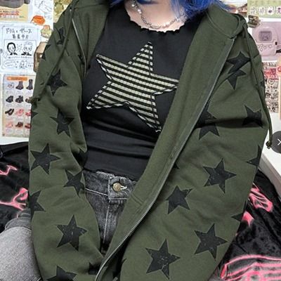 Grunge Coat Winter, Starcore Clothes, Skelanimals Hoodie, Green Clothing Aesthetic, Green Hoodie Aesthetic, Alt Jacket, Moth Hoodie, Hoodies Green, Space Clothes