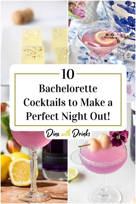 Collage of 4 bachelorette cocktails. Easy Bachelorette Party Drinks, Bach Party Cocktails, Bachelorette Alcohol Drinks, Bachelorette Mixed Drinks, Bachelorette Cocktail Party, Hen Party Drinks, Bachelorette Drink Ideas Cocktails, Bachelorette Party Cocktail Ideas, Bachelorette Drinks Cocktails