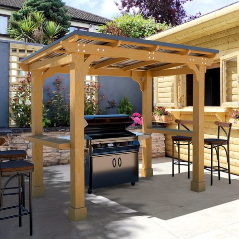 PRICES MAY VARY. 100% Natural Wood Frame - Our grill gazebo is perfect for outdoor barbecues, and parties. The BBQ gazebo is framed with strong natural wood, the natural wood frame is recommended to be treated with water-based stains for better protection and longer service life. The grill gazebo has enough shade, so when you cook outdoors, you won't be overwhelmed by the heat of the sun. Four Sturdy Posts - The patio gazebo is supported by 4.7” width wood posts, and the 4 sides are open, which Barbecue Backyard, Gazebo Patio, Rainwater Drainage, Bbq Gazebo, Backyard Grill, Grill Ideas, Backyard Seating Area, Grill Gazebo, Hardtop Gazebo