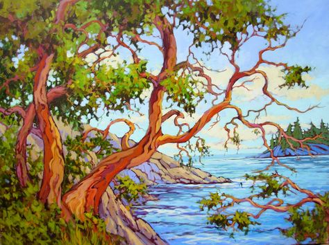 arbutus trees  Amanda Jones - local girl! Madrona Tree, Arbutus Tree, Amanda Jones, Emily Carr, Landscape Quilts, Post Impressionism, Gcse Art, Canadian Art, Sunset Painting