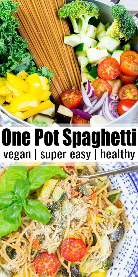 Spaghetti With Vegetables Recipes, Spaghetti Veggie Recipes, Healthy Spaghetti Recipes Vegetarian, One Great Vegan, Vegetarian Spaghetti Recipes, Vegetable Spaghetti Recipes, Vegetable Based Dinners, One Pot Recipes Vegetarian, Veg Spaghetti Recipes