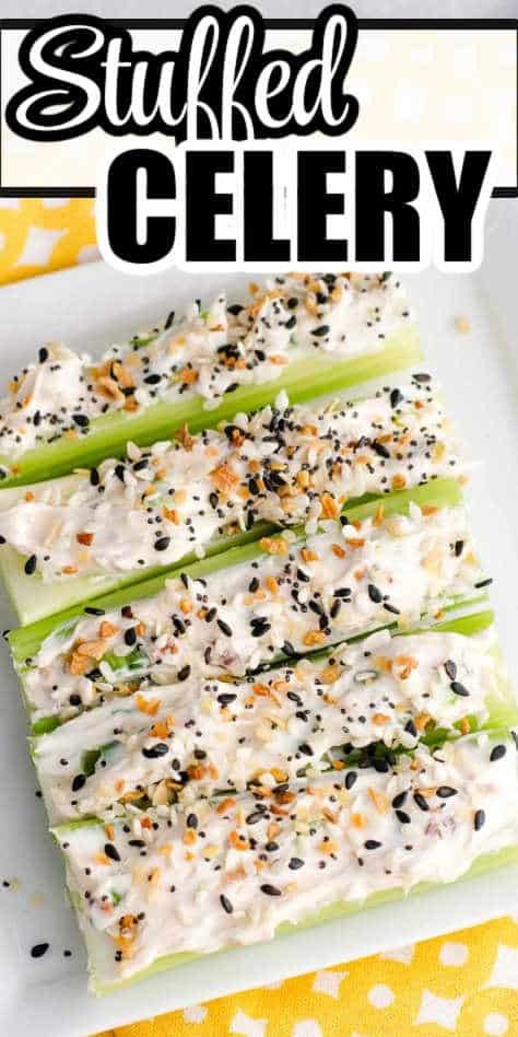 Cream cheese filled celery on white plate. Celery With Cream Cheese, Stuffed Celery Sticks, Stuffed Celery, Bagel Dip, Toothpick Appetizers, Cheesy Pull Apart Bread, Cream Cheese Appetizer, Flavored Whipped Cream, Celery Recipes