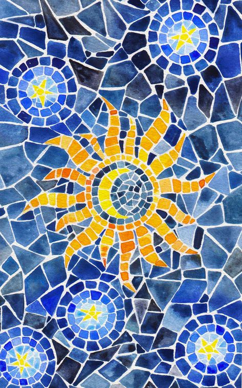 MOSAICS on Behance Mosaic Drawing, Mosaic Illustration, Watercolor Mosaic, Mosaic Art Diy, Colorful Mosaic, Sun Moon And Stars, Mosaic Garden Art, Mosaic Art Projects, Mosaic Tile Art