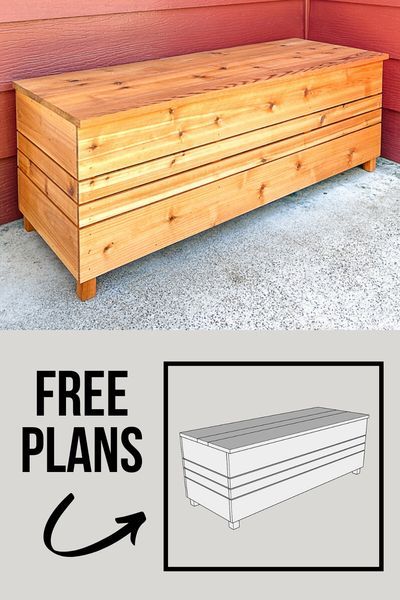 This outdoor storage bench is perfect for your front porch or patio! Hide away all the clutter in this DIY outdoor storage box! Get the free woodworking plans for this storage bench and get building! Patio Storage Bench, Building Garage, Diy Outdoor Storage, Diy Beginner, Outdoor Storage Bench, Diy Storage Bench, Deck Storage, How To Waterproof Wood, Úložný Box