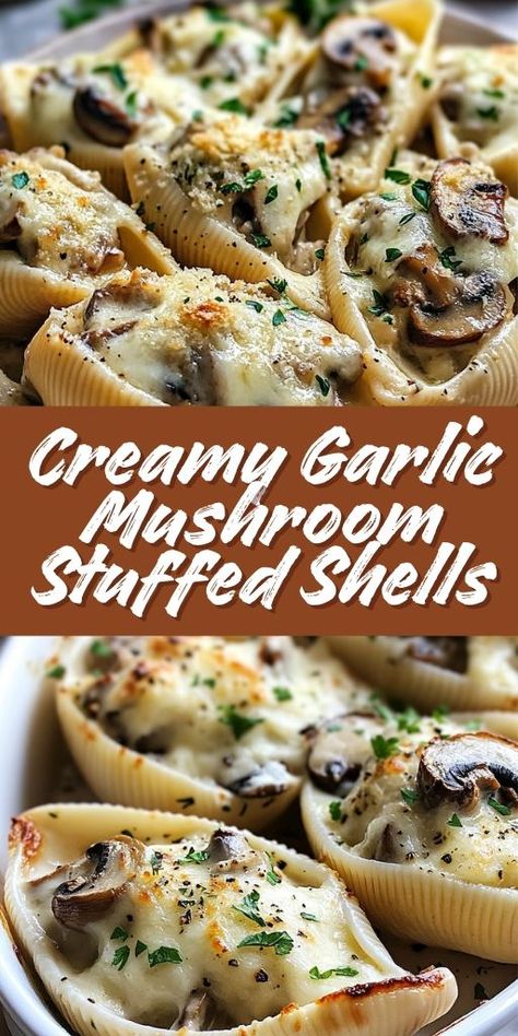 Indulge in these Creamy Garlic Mushroom Stuffed Shells – a rich and comforting pasta dish perfect for any occasion! Stuffed with a savory garlic mushroom filling and baked to perfection, these shells are smothered in a creamy sauce that will melt in your mouth. A cozy dinner that’s easy to make and perfect for family meals or special dinners. 🍄🧄 #StuffedShells #CreamyPasta #MushroomRecipes #PastaLovers #ComfortFood #EasyDinner Mushroom Stuffed Shells, Pasta Side Dishes Easy, Baked Stuffed Shells, Mushroom Filling, Valentine Dinner Party, Shell Pasta Recipes, Mushroom Stuffed, Pasta Side, Stuffed Shells Ricotta