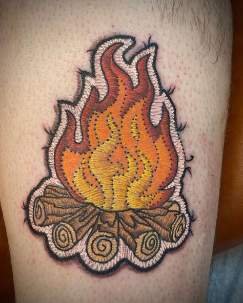 Campfire Tattoo Simple, Campfire Embroidery, Blanket Tattoo, Campfire Tattoo, Ohio Tattoo, Patch Tattoo, Embroidery Patch, July 11, Embroidery Patches