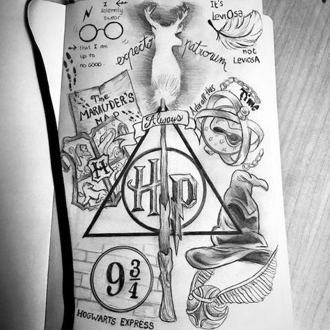 doodles-how-to-draw-harry-potter-black-white-pencil-drawings-deathly-hallows-marauders-map-sorting-hat Harry Potter Instagram, Fanart Harry Potter, Harry Potter Tattoo Sleeve, Harry Potter Sketch, Marine Tattoo, Citate Harry Potter, Harry Potter Art Drawings, Harry Potter Tattoos, Harry Potter Tattoo