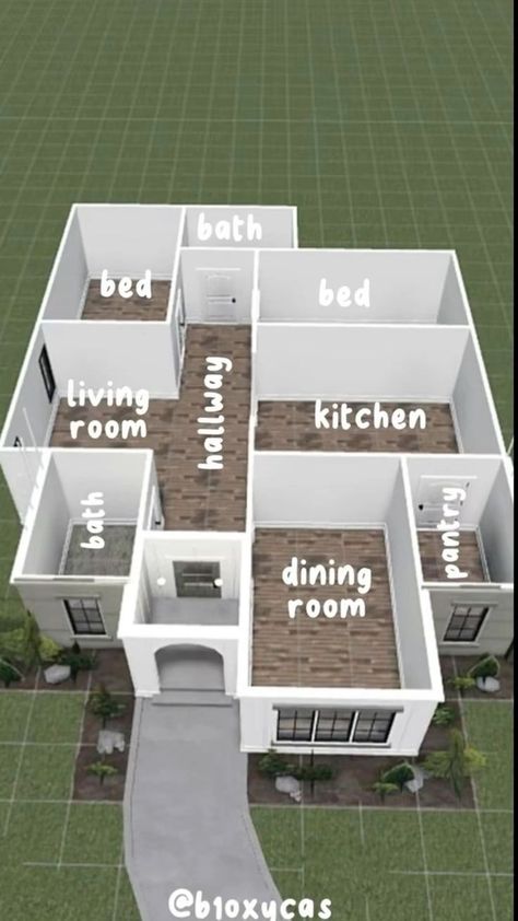 Simple Sims House Layout, Small House Design Bloxburg Layout, Bloxburg One Story Layout Ideas, Small House Floor Plans Bloxburg, Simple 1 Story Bloxburg House, Bloxburg Layout House 2 Story, Blacksburg House Layout, Layouts For Bloxburg Houses, 1 Story Small House Bloxburg