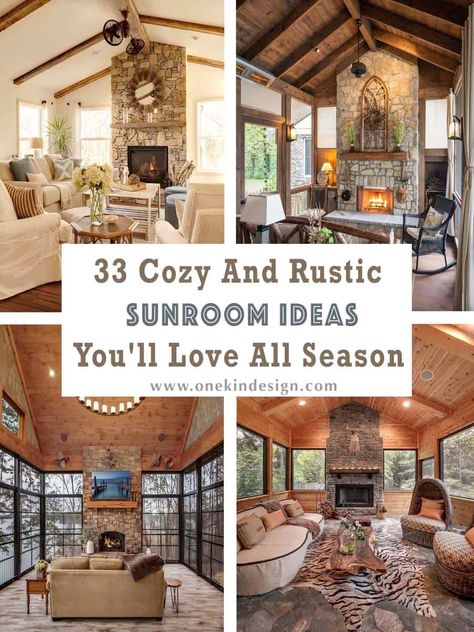 33 Cozy And Rustic Sunroom Ideas You'll Love All Season Rustic Sunroom Ideas, Outdoor Sunroom Ideas, Cabin Sunroom, Farmhouse Sunroom Ideas, Indoor Sunroom Furniture, Indoor Sunroom Ideas, Sunroom With Fireplace, Cozy Rustic Decor, Rustic Sunroom