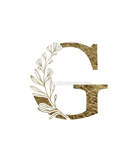 Monogram G Gold Flowers And Foliage by floralmonogram G Letter Design, G Logo Design, Gold Foliage, Flower Logo Design, Tattoo Graphic, Logo Floral, Floral Border Design, Pola Sulam, Decoupage Vintage