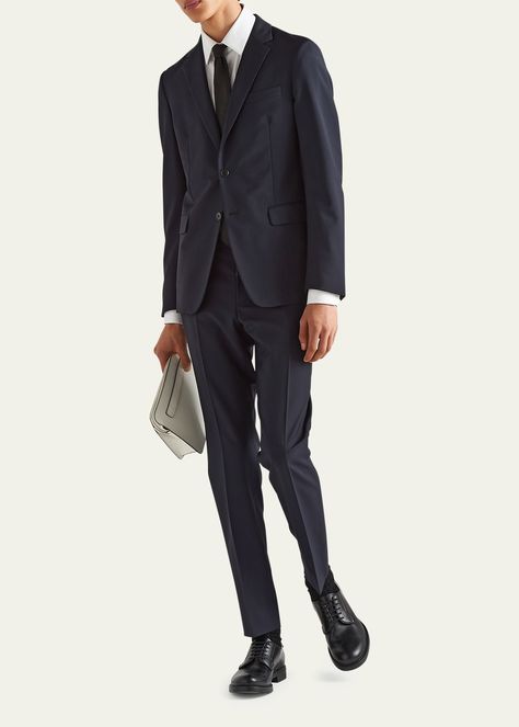 Find PRADA Solid Wool-mohair Suit on Editorialist. Prada suit in solid woolmohair blend Notched lapels Twobutton closure Chest welt pocket Side flap pockets Fourbutton cuffs Center back vent Straightleg trousers Slim fit Lining: Cupro/cotton/viscose Made in Italy Prada Suit, Mohair Suit, Herringbone Suit, Prada Men, Linen Suit, Slim Fit Trousers, Cotton Viscose, Straight Leg Trousers, Blue Check