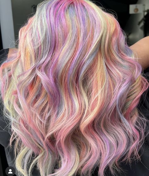 Bubble Technique Hair Color, Blonde Vivid Hair, Summer Vivid Hair Color, Pulp Riot Hair Color Ideas, Vanny Aesthetic, Bubble Hair Color, Bubble Hair Dye, Colourful Hair Ideas, Pastel Hair Colors