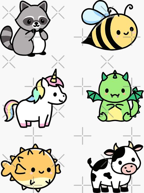 Cute Diy Stickers Drawing, Cute Simple Drawings Animals, Cute Animals Painting Easy, Cute Drawing Ideas Easy Animals, Cute Animal To Draw, Cute And Easy Animal Drawings, Cute Things To Print Out For Stickers, Cute Ideas For Stickers, Cute Doodle Animals