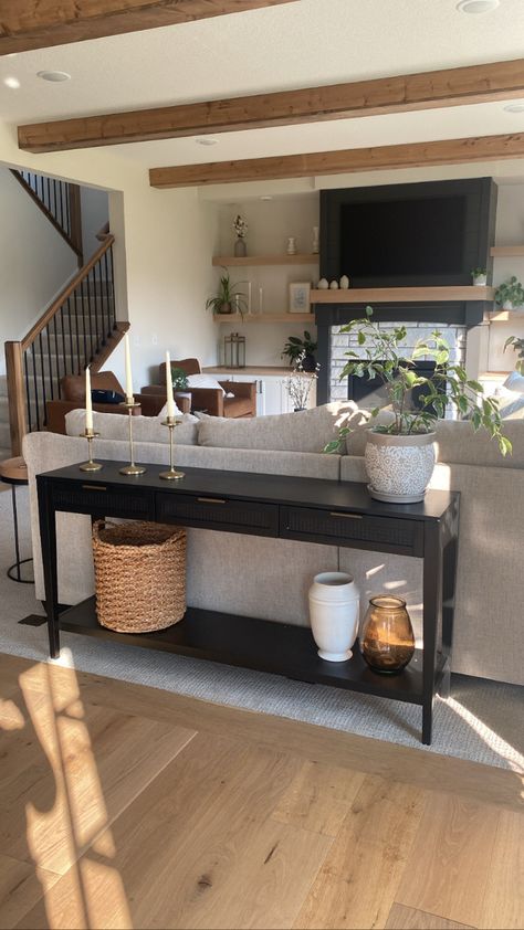 Behind Couch Console, Behind Sofa Console, Styling Console Table, Behind Couch Decor, Table Behind Sofa, Bench Console, Console Table Ideas, Decor Behind Couch, Decor Console Table