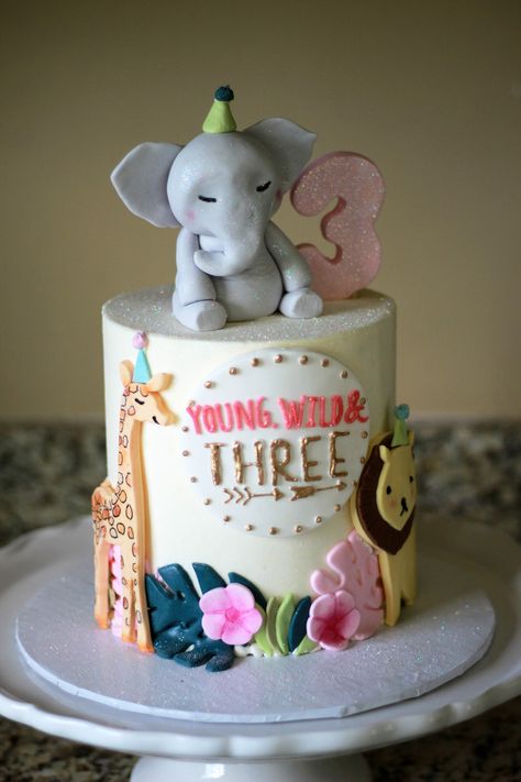 Wild & 3 Birthday cake 3 Yo Birthday Cake, 3rd Birthday Animal Theme, Wild And 3 Birthday Cake, Third Birthday Cake Girl, Wild And Three Birthday Girl Cake, Wild Three Birthday Party Girl, Wild And Three Birthday, 3rd Birthday Cake For Girl, Wild And Three Birthday Cake