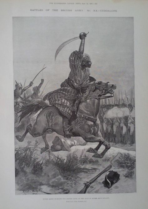 Tippoo Sahib Charging the British Lines at the Head of Hyder Ali's Cavalry Hyder Ali, Eurasian Steppe, Golden Horde, Semitic Languages, Chinese Warrior, Art Aesthetics, Blue Green Eyes, History Of India, Indian Language