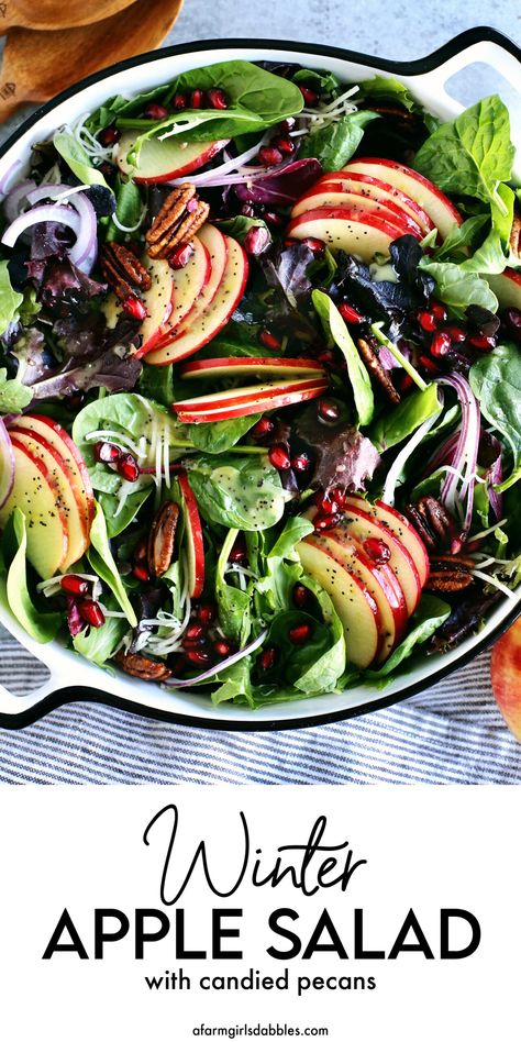 Winter Apple Salad Recipes, Winter Apple Salad, Apple Pomegranate Salad, Salad Apple, Candied Pecans For Salad, Salad Recipes Healthy Easy, Cherry Tomato Sauce, Rainbow Salad, Pecan Salad