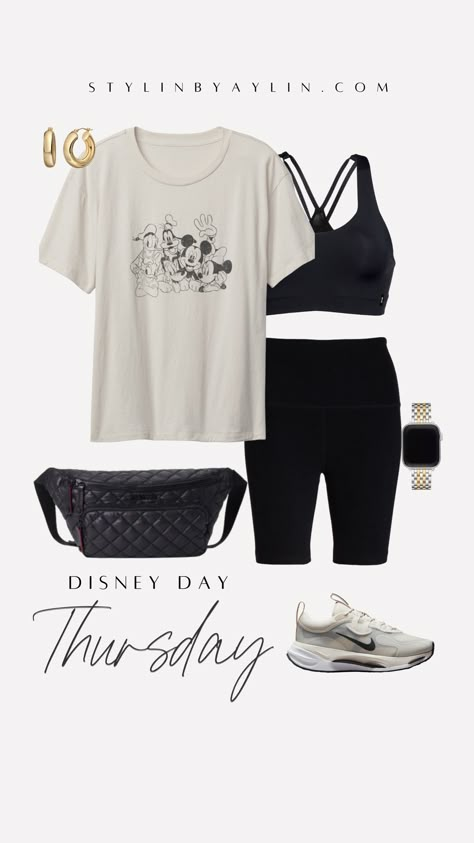 Disney Plane Outfit, Cute Disney Park Outfits For Women, Purse For Disney World, Magic Kingdom Outfit January, Disney World Outfits Comfy, Disney Comfy Outfits Women, Disneybound Athleisure, Plus Size Summer Disney Outfits, Disneyland Style Outfits