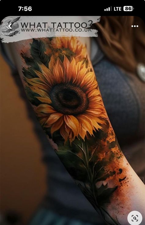 Tattoo Ideas Fineline, Fineline Sunflower Tattoo, Arm Wrap Tattoo, Tattoo Sunflower, Cover Up Tattoos For Women, Colour Tattoo For Women, Sunflower Tattoo Sleeve, Sunflower Tattoo Shoulder, Floral Thigh Tattoos