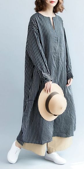 Linen Shirt Women, Long Outfit, Striped Linen Shirt, Linen Shirts Women, Raglan Pullover, Mode Casual, Ootd Hijab, Casual Stripes, 가을 패션