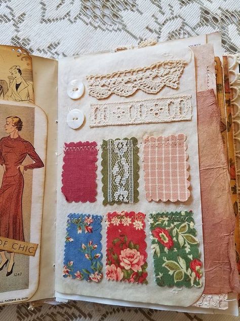 Sewing Junk Journal Ideas, Fabric Covered Junk Journal, Amity Bloom, Textile Art Journal Fabric Books, Sewing Themed Junk Journal, How To Sew Junk Journal Pages, Sewing Junk Journal, Sewing Journal, Vintage Diary