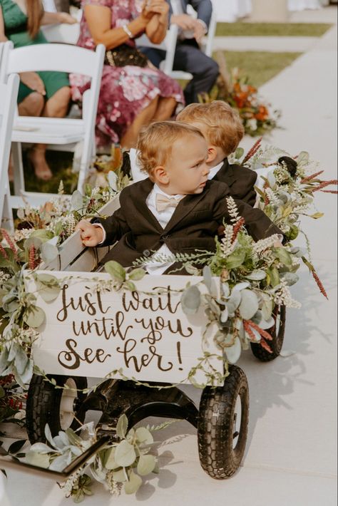 Infant Ring Bearer Ideas, Girl Ring Bearer Ideas, Multiple Ring Bearer Ideas, Ring Bearer Wagon, Funny Ring Bearer, Ring Bearer Ideas, Fall Wedding Ring, Wagon For Wedding, 2026 Wedding