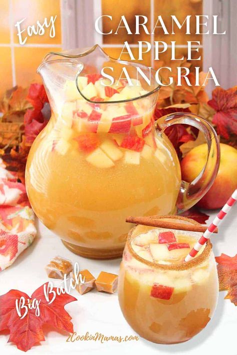 Fall Sangria With Vodka, Apple Crisp Sangria, Fall Sangria Apple Cider, Caramel Apple Pie Sangria, Caramel Apple Cider Drink, Carmel Apple Vodka Punch, Caramel Vodka Sangria, Apple Cider Caramel Vodka White Wine, Fall Cider Sangria