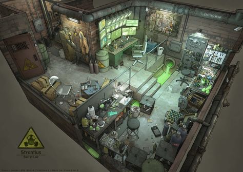 ArtStation - Villain Secret Lair Fallout 4 Settlement, Sci Fi Laboratory, Fallout 4 Settlement Ideas, Feng Zhu Design, Feng Zhu, Secret Lair, Laboratory Design, Sci Fi Architecture, Spaceship Interior