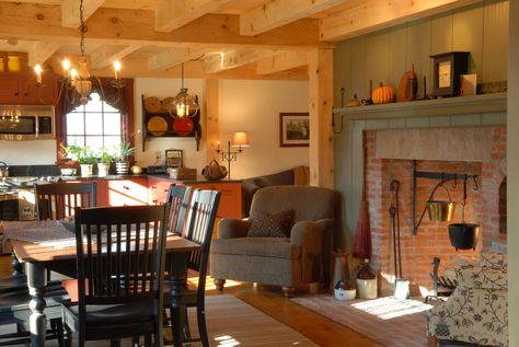 Fireplace In Eat In Kitchen, Keeping Room Off Kitchen With Fireplace, Lawyer House, New England House, New England Cottage, Early American Homes, Primitive Kitchens, Cape Style Homes, Keeping Rooms