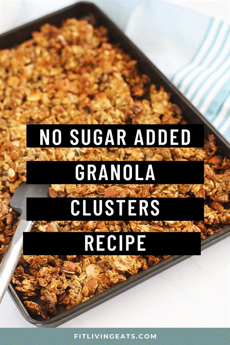 Try this easy-to-make, no sugar added healthy granola recipe. It's perfect to sprinkle over yogurt for breakfast or to snack on in the afternoon. Video and recipe info: https://www.fitlivingeats.com/no-sugar-added-granola-clusters/ Sugarfree Granola Recipe, Low Point Granola, No Sugar Added Granola Recipe, Low Sodium Granola Recipe, No Sugar Granola Bars, Granola Recipe Without Honey, Homade Granola Recipe, Golo Granola Recipe, Ww Granola Recipe