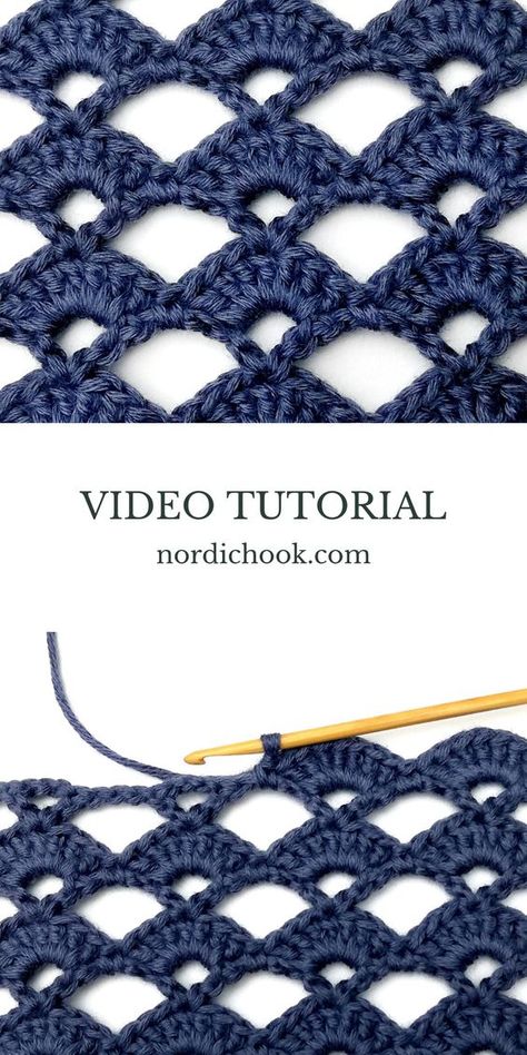 This crochet stitch tutorial shows how to make the aligned fan stitch step-by-step. It includes detailed photo instructions and a video tutorial. This crochet stitch is a repeat of two rows. It is a lacy and light crochet stitch and it has a nice texture. Crochet Techniques Step By Step, Crochet Fan Stitch Pattern, Net Crochet Stitch, Fan Crochet Stitch, Wavy Crochet Stitch, Trinity Stitch Crochet, Flower Stitch Crochet, Crochet Pattern Stitches, Open Crochet Stitches